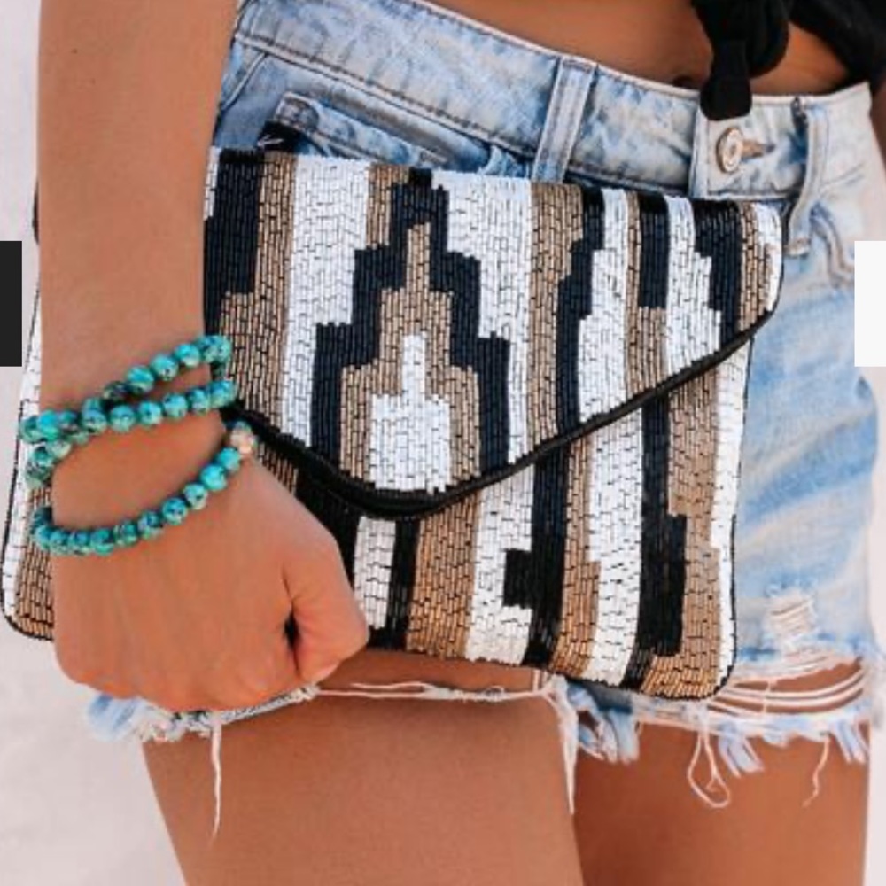 Vici Deja Handmade Beaded Crossbody Clutch